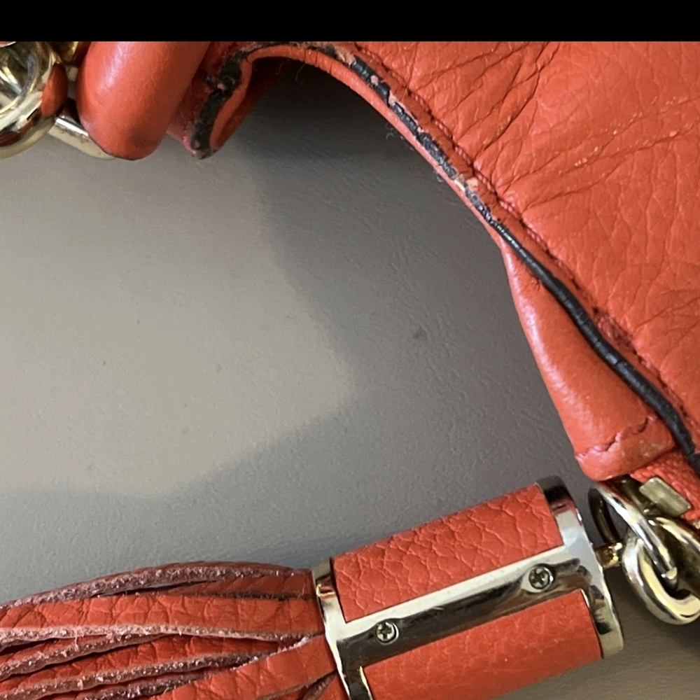 Michael Kors Purse Red Orange Bedford Leather Tassel Crossbody Bag Saddle - Picture 10 of 14